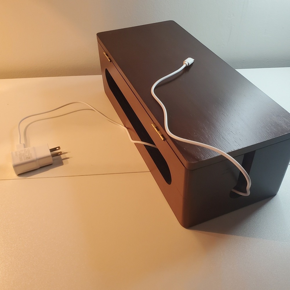 YECAYE Solid Wood Cable Management Box Walnut Magnetic Cord Organizer 14.2 Inch